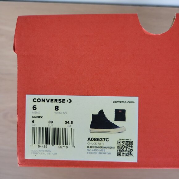 ⭐Converse Chuck 70 Hi Size 6 Men Shoes Black Leather Premium Sneakers A08637C - Picture 8 of 10